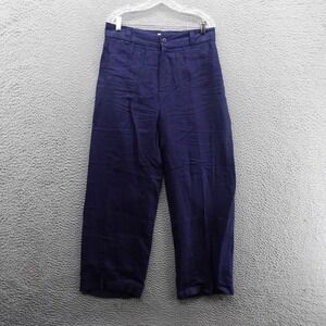 Nicole Miller Wide Leg Linen Pants Size 12 Navy Blue Womens Patch Pocket Coastal